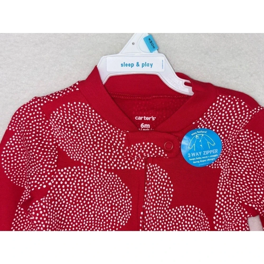 CARTERS Baby Red Heart Pajama Valentine Sleeper Footed 2-Way Zipper 6 Months NEW